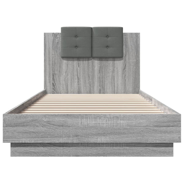 vidaXL Bed Frame with Headboard and LED Lights Gray Sonoma 90x200 cm