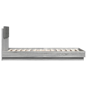 vidaXL Bed Frame with Headboard and LED Lights Gray Sonoma 90x200 cm