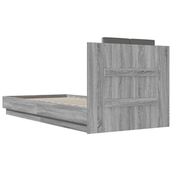 vidaXL Bed Frame with Headboard and LED Lights Gray Sonoma 90x200 cm
