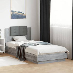 vidaXL Bed Frame with Headboard and LED Lights Gray Sonoma 90x200 cm