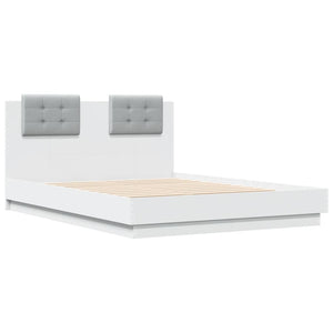 vidaXL Bed Frame with Headboard and LED Lights White 135x190 cm