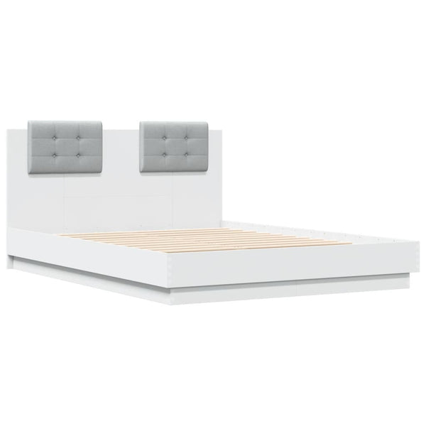 vidaXL Bed Frame with Headboard and LED Lights White 135x190 cm
