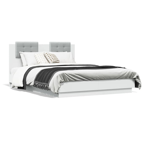 vidaXL Bed Frame with Headboard and LED Lights White 135x190 cm