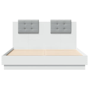 vidaXL Bed Frame with Headboard and LED Lights White 135x190 cm