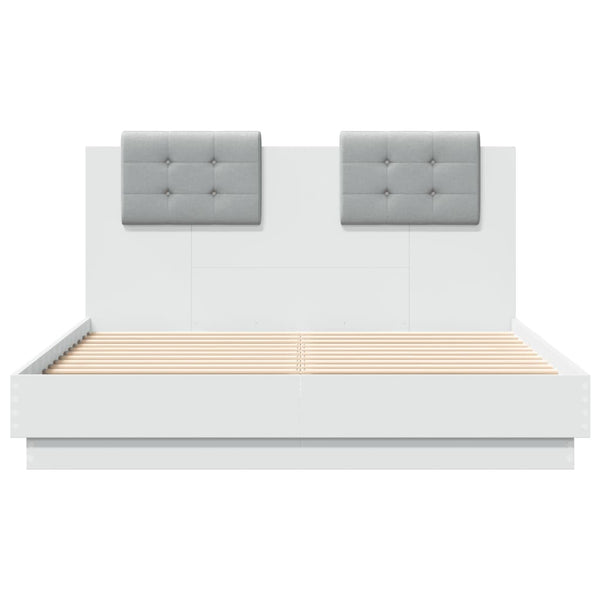 vidaXL Bed Frame with Headboard and LED Lights White 135x190 cm