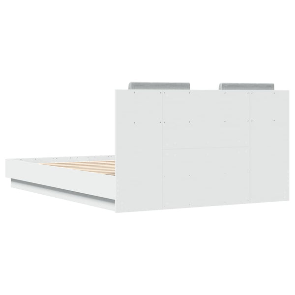 vidaXL Bed Frame with Headboard and LED Lights White 135x190 cm