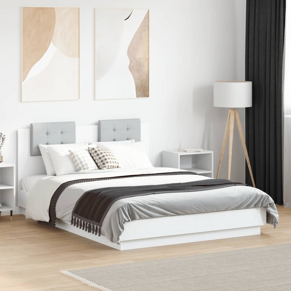 vidaXL Bed Frame with Headboard and LED Lights White 135x190 cm