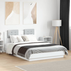 vidaXL Bed Frame with Headboard and LED Lights White 135x190 cm