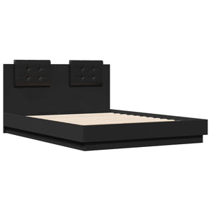 vidaXL Bed Frame with Headboard and LED Lights Black 135x190 cm