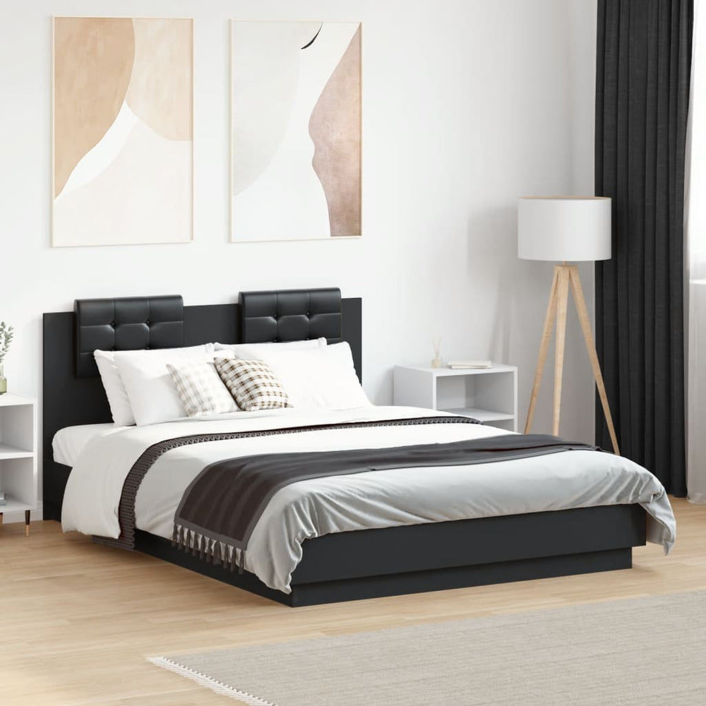 vidaXL Bed Frame with Headboard and LED Lights Black 135x190 cm
