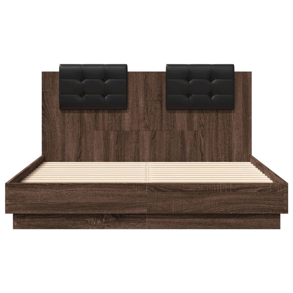 vidaXL Bed Frame with Headboard and LED Brown Oak-Look 135x190 cm