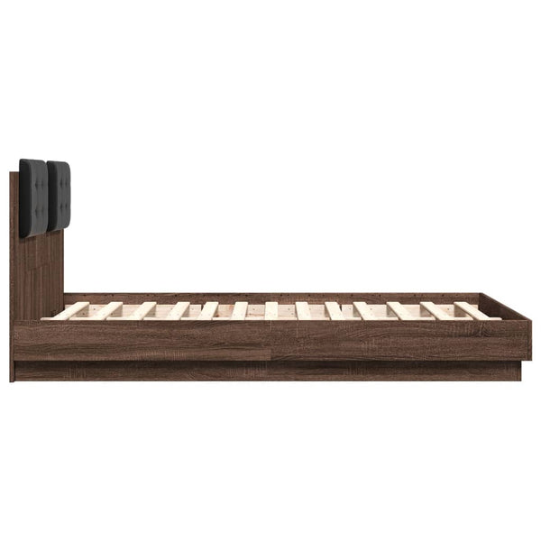 vidaXL Bed Frame with Headboard and LED Brown Oak-Look 135x190 cm