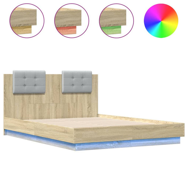 vidaXL Bed Frame with Headboard and LED Sonoma Oak 120x190 cm
