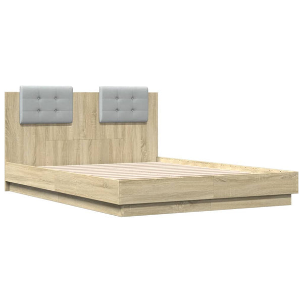 vidaXL Bed Frame with Headboard and LED Sonoma Oak 120x190 cm