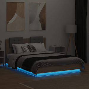 vidaXL Bed Frame with Headboard and LED Sonoma Oak 120x190 cm