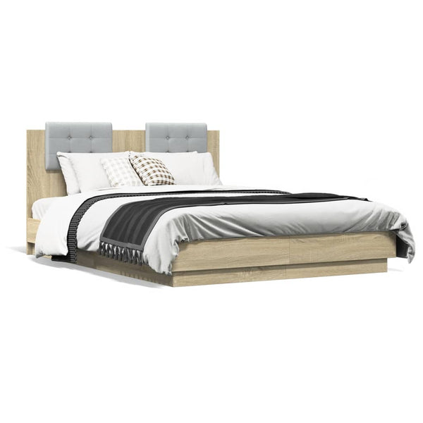 vidaXL Bed Frame with Headboard and LED Sonoma Oak 120x190 cm