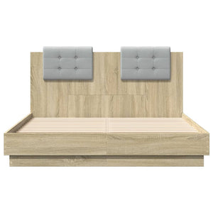 vidaXL Bed Frame with Headboard and LED Sonoma Oak 120x190 cm