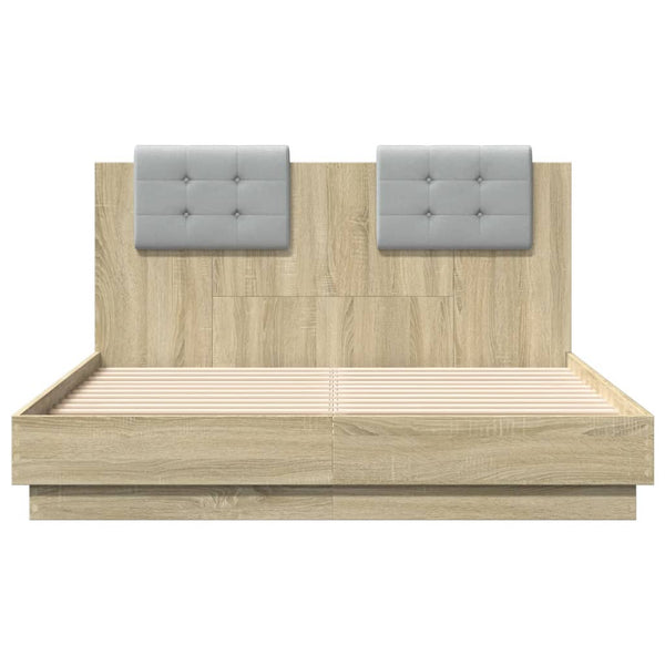 vidaXL Bed Frame with Headboard and LED Sonoma Oak 120x190 cm