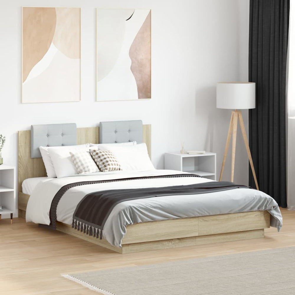 vidaXL Bed Frame with Headboard and LED Sonoma Oak 120x190 cm
