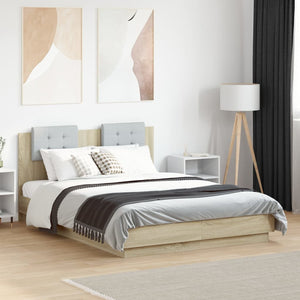 vidaXL Bed Frame with Headboard and LED Sonoma Oak 120x190 cm