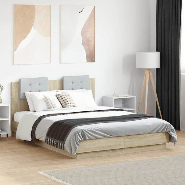 vidaXL Bed Frame with Headboard and LED Sonoma Oak 120x190 cm