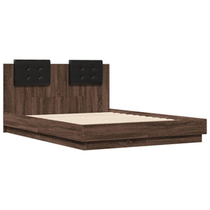 vidaXL Bed Frame with Headboard and LED Brown Oak-Look 120x190 cm