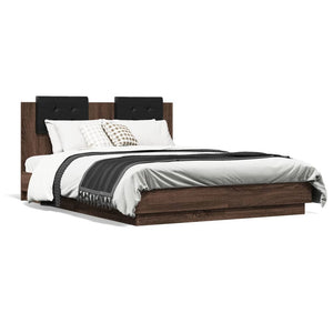 vidaXL Bed Frame with Headboard and LED Brown Oak-Look 120x190 cm
