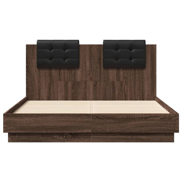 vidaXL Bed Frame with Headboard and LED Brown Oak-Look 120x190 cm