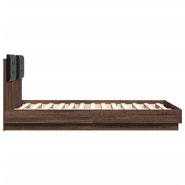 vidaXL Bed Frame with Headboard and LED Brown Oak-Look 120x190 cm