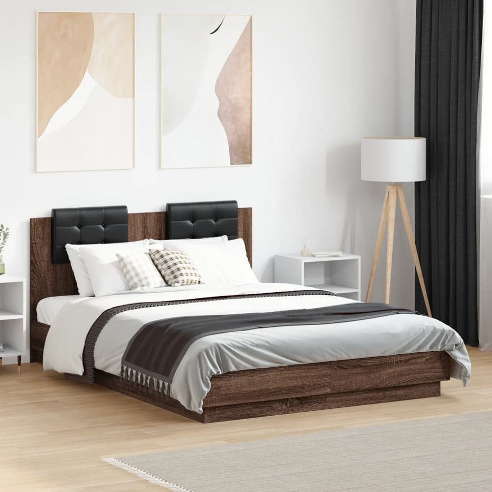 vidaXL Bed Frame with Headboard and LED Brown Oak-Look 120x190 cm