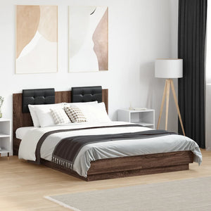 vidaXL Bed Frame with Headboard and LED Brown Oak-Look 120x190 cm