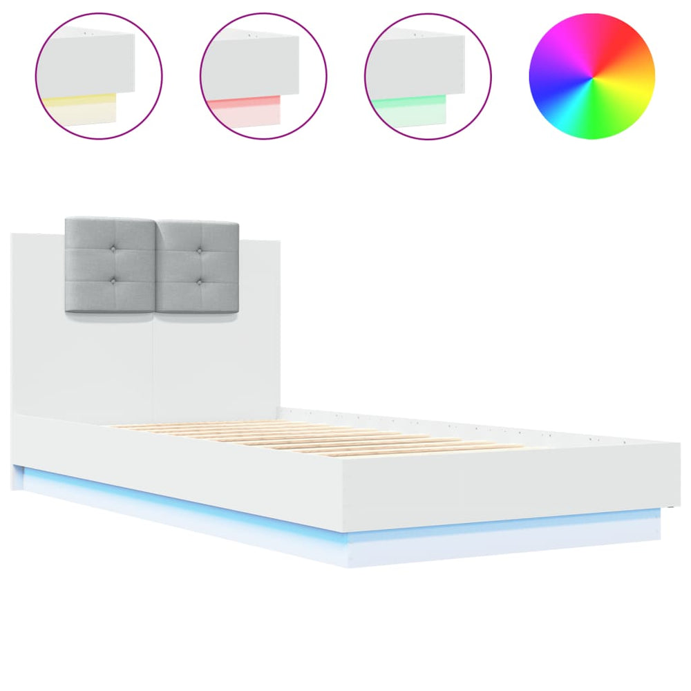 vidaXL Bed Frame with Headboard and LED Lights White 90x190 cm