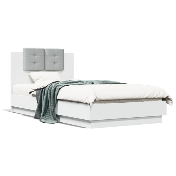 vidaXL Bed Frame with Headboard and LED Lights White 90x190 cm