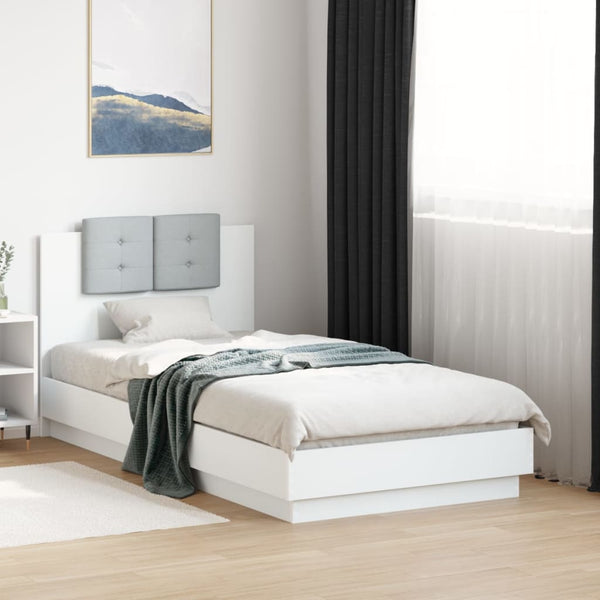 vidaXL Bed Frame with Headboard and LED Lights White 90x190 cm