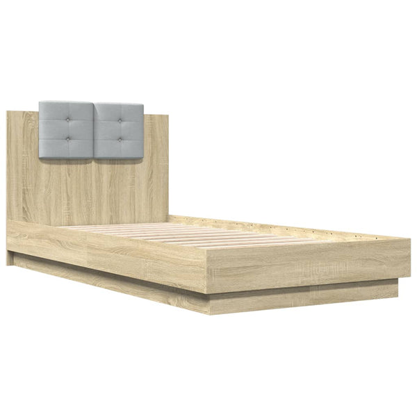 vidaXL Bed Frame with Headboard and LED Lights Sonoma Oak 90x190 cm
