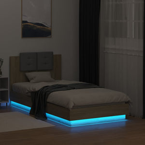 vidaXL Bed Frame with Headboard and LED Lights Sonoma Oak 90x190 cm
