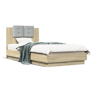 vidaXL Bed Frame with Headboard and LED Lights Sonoma Oak 90x190 cm