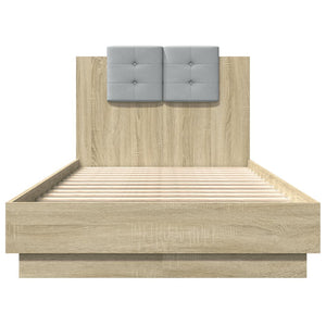vidaXL Bed Frame with Headboard and LED Lights Sonoma Oak 90x190 cm