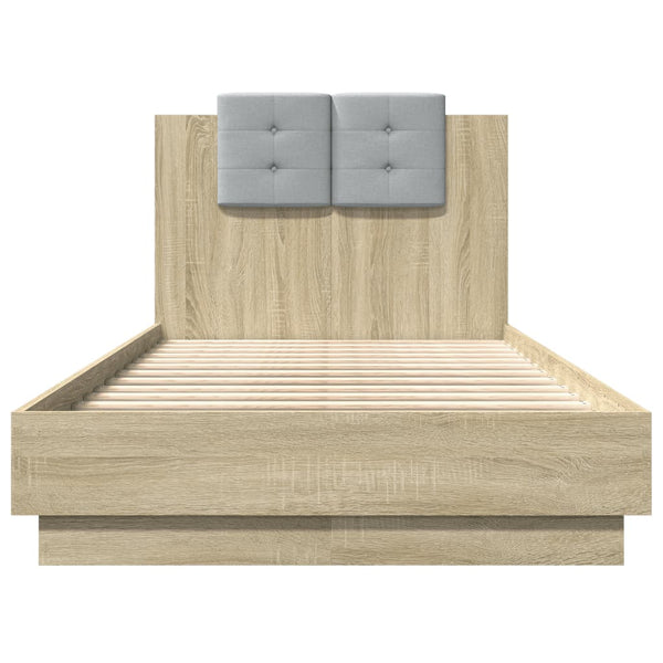 vidaXL Bed Frame with Headboard and LED Lights Sonoma Oak 90x190 cm