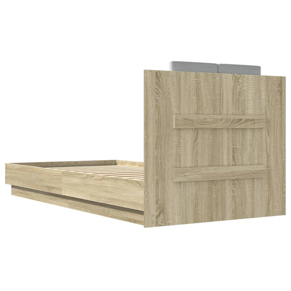 vidaXL Bed Frame with Headboard and LED Lights Sonoma Oak 90x190 cm