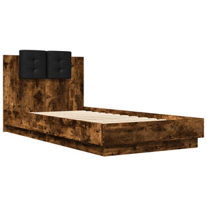 vidaXL Bed Frame with Headboard and LED Lights Smoked Oak 90x190 cm