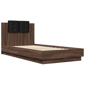 vidaXL Bed Frame with Headboard and LED Lights Brown Oak 90x190 cm