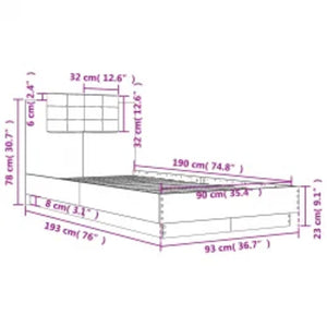 vidaXL Bed Frame with Headboard and LED Lights Brown Oak 90x190 cm