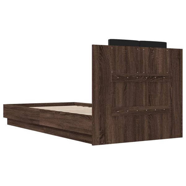 vidaXL Bed Frame with Headboard and LED Lights Brown Oak 90x190 cm