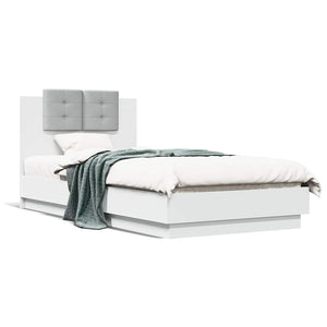 vidaXL Bed Frame with Headboard and LED Lights White 75x190 cm