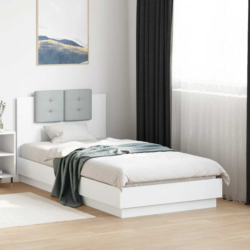 vidaXL Bed Frame with Headboard and LED Lights White 75x190 cm