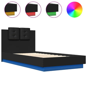vidaXL Bed Frame with Headboard and LED Lights Black 75x190 cm