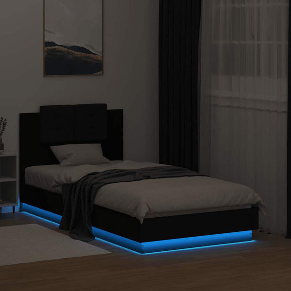 vidaXL Bed Frame with Headboard and LED Lights Black 75x190 cm