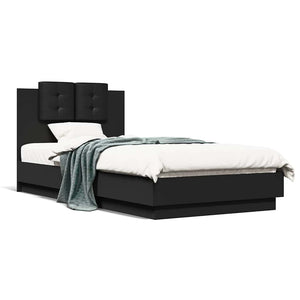 vidaXL Bed Frame with Headboard and LED Lights Black 75x190 cm