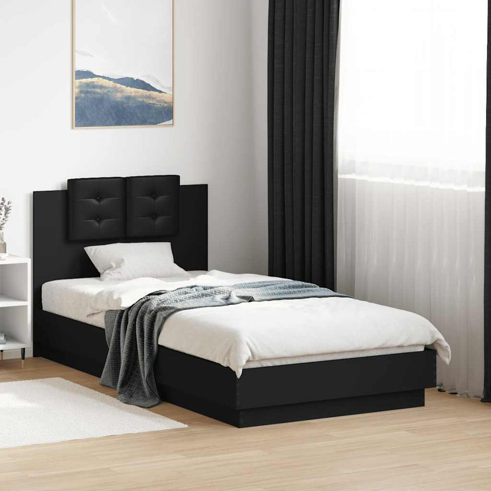 vidaXL Bed Frame with Headboard and LED Lights Black 75x190 cm